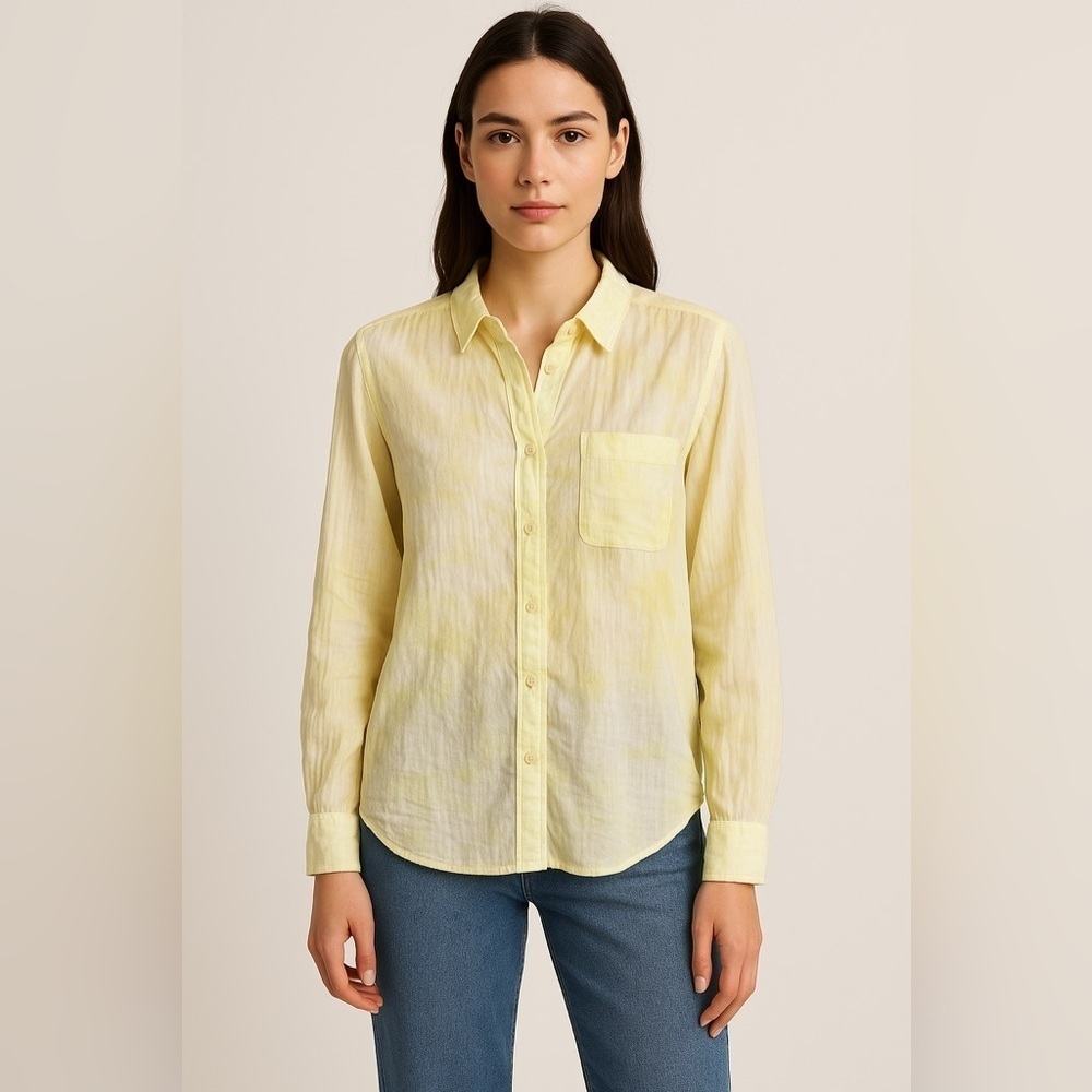 Pilcro Women’s Butter Yellow Button Down Blouse Size S Lightweight Crinkle Shirt